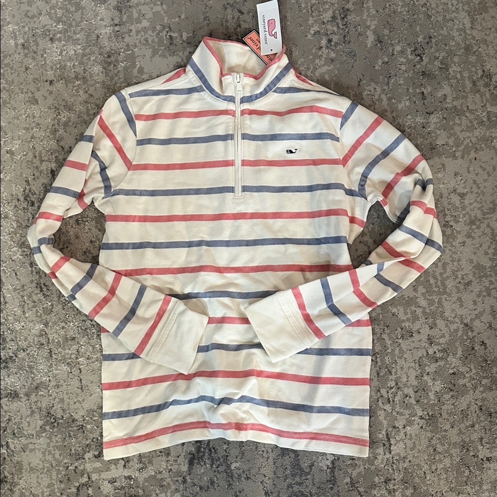 Vineyard Vines Red and Blue Striped Half-Zip